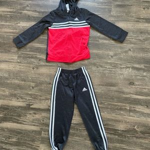 Boys adidas track suite black and red, size 5t